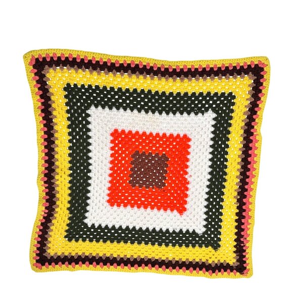 VINTAGE HANDMADE CROCHET AFGHAN GRANNY SQUARE LAP BLANKET 28" X 28" - Picture 2 of 4